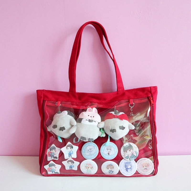 ita bag world Japanese Wego Ita Bag Kawaii Transparent Window Lolita Canvas Handbag Shoulder Bag Candy Color Lovely Itabag