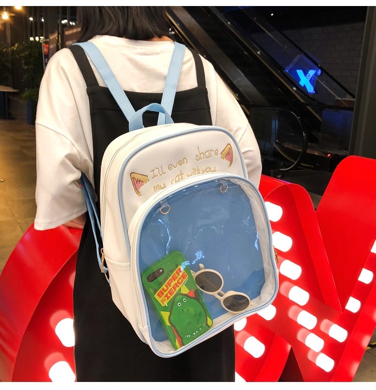ita bag world Ins Lovely Cute Cat Clear Transparent Double sided Canvas Ita Bag School Bags Lolita Girls Backpack