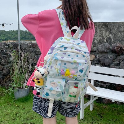 Cow pattern school bag 2021 Japanese ins style student school bag female vintage sense cute nylon 1 - Ita Bag World