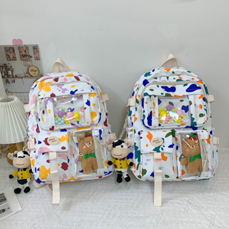 Cow pattern school bag 2021 Japanese ins style student school bag female vintage sense cute nylon 4 - Ita Bag World