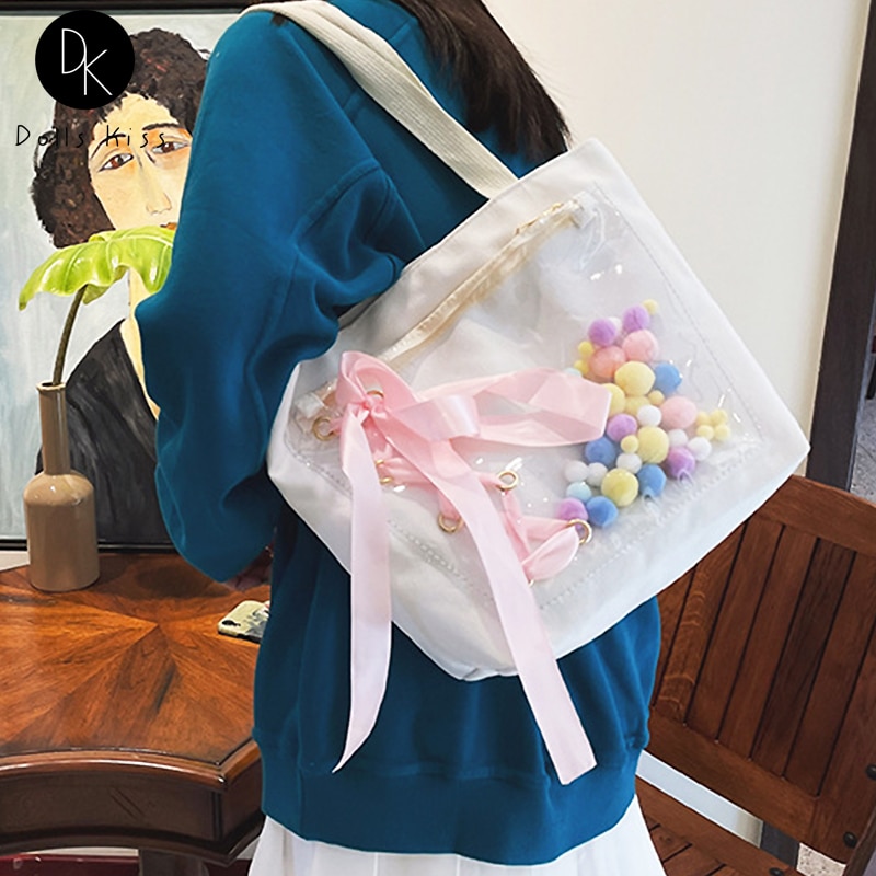 Japanese Ladies Ita Bag Female Cute Sweet Lace Drawstring JK Shoulder Bag Transparent Women Handbag Girls 6 - Ita Bag World