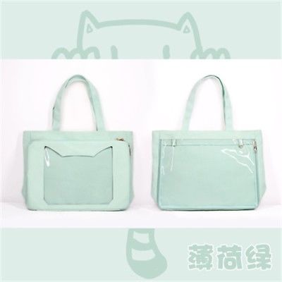 Japanese Lolita Cute Cat Head Shape Transparent JK Uniform Itabag double sided Canvas Girl Shoulder Bag 4 - Ita Bag World
