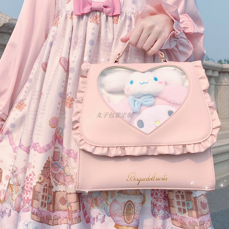 Japanese style Lolita Backpack shoulder Bag Handbag Pink Heart Shape Transparent Ruffle Lace Cartoon Women s 5 - Ita Bag World