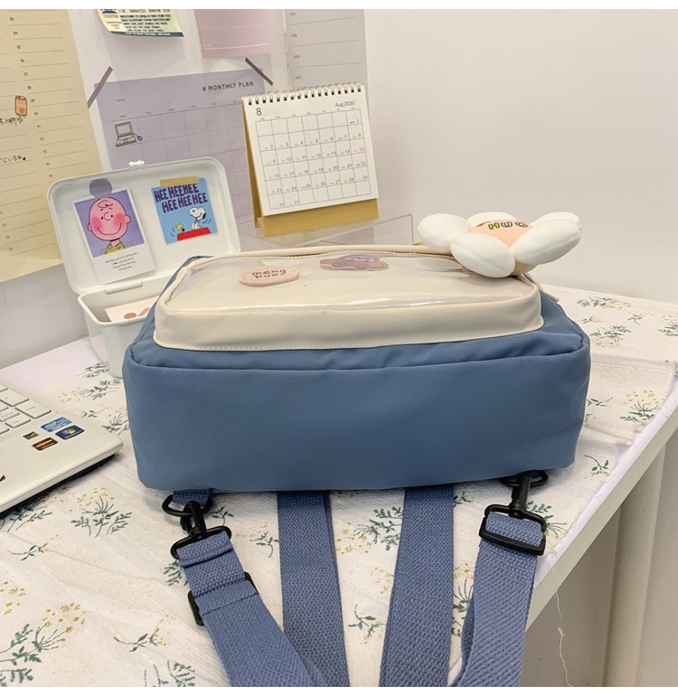 Clear Pocket 3 Ways Backpack for Teens Women Simple Canvas Rucksack Mini Packbag Teen Girls Backpacks for Daily Shopping 2089