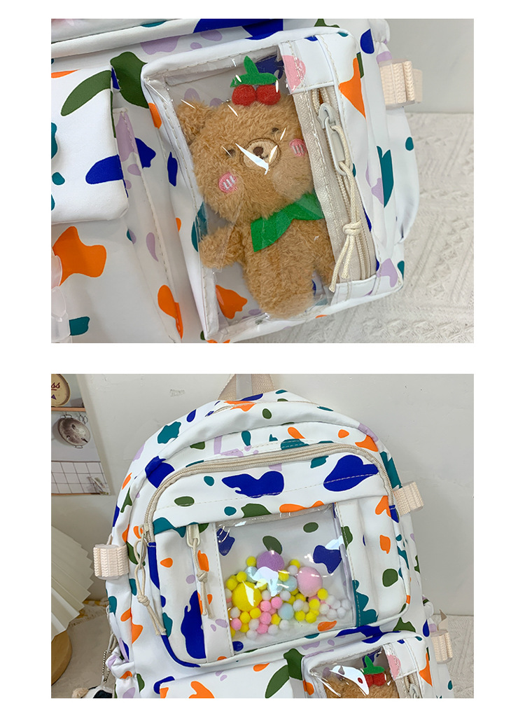 Cow pattern school bag 2021 Japanese ins style student school bag female vintage sense cute nylon backpack transparent ita bag