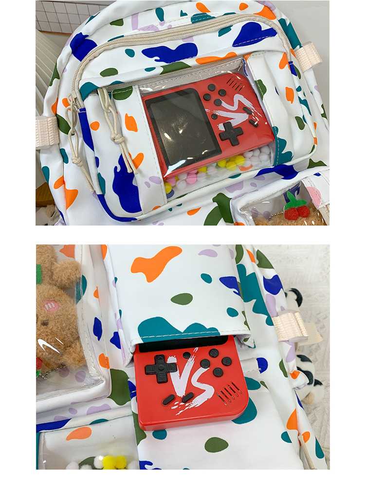Cow pattern school bag 2021 Japanese ins style student school bag female vintage sense cute nylon backpack transparent ita bag