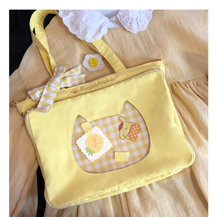 Ita Bag Shoulder Bag - Cute Bow Plaid Cat Double-sided Handbag