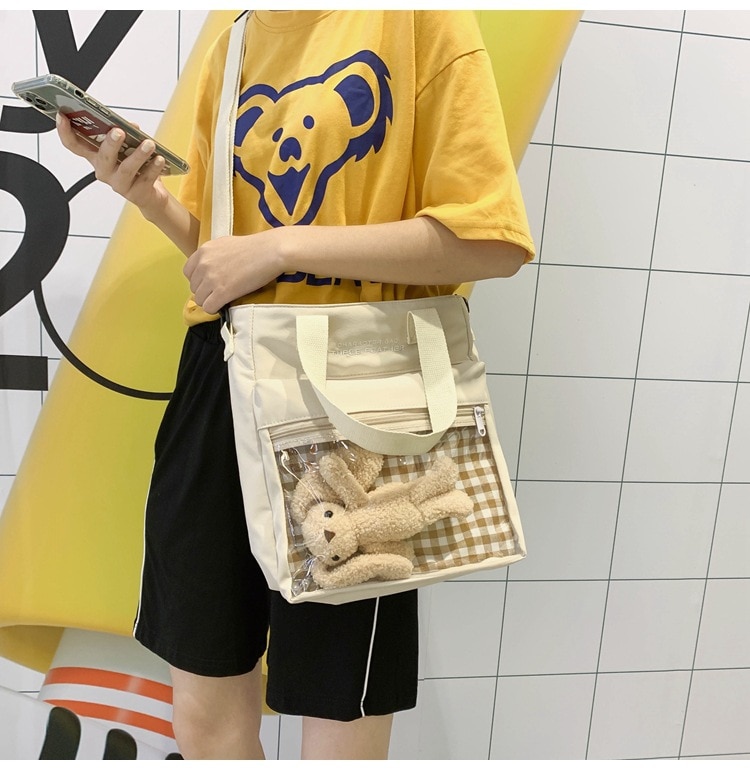 Ita Bag Tote Bag - Student Cute Bear Pendant Nylon Girl Bag
