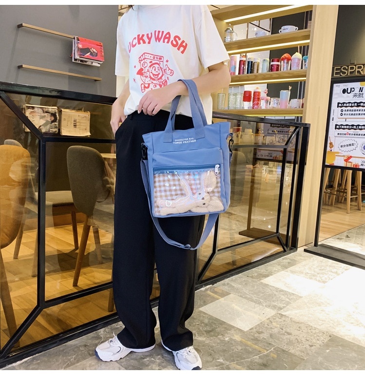Ita Bag Tote Bag - Student Cute Bear Pendant Nylon Girl Bag