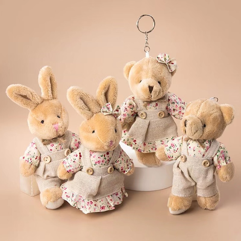 Cute Girls Country style Linen Teddy Bear Keychain Women Couple Rabbit Keychain On Bag Car Trinket 6 - Ita Bag World