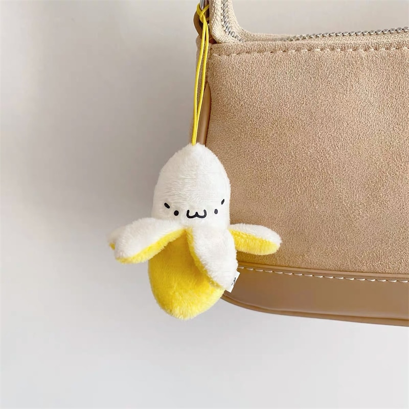 Cartoon Plush Banana Keychain On Backpack Hairy Kawaii Banana Pendant For Women Men Kid Toy Doll Key Chain Bag Car Keyring Gift