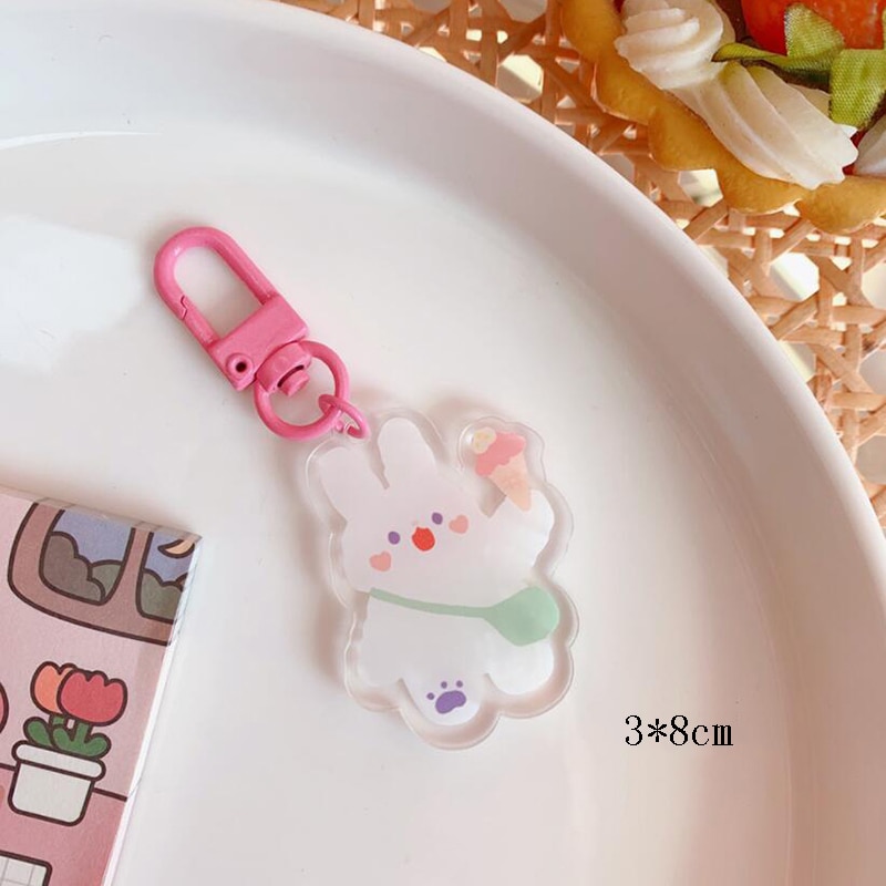 Korean Rabbit Puppy Bear Keychains Metal Earphone Case Pendant Girls Student Backpack Trinkets Cartoon Fashion Animal Jewelry