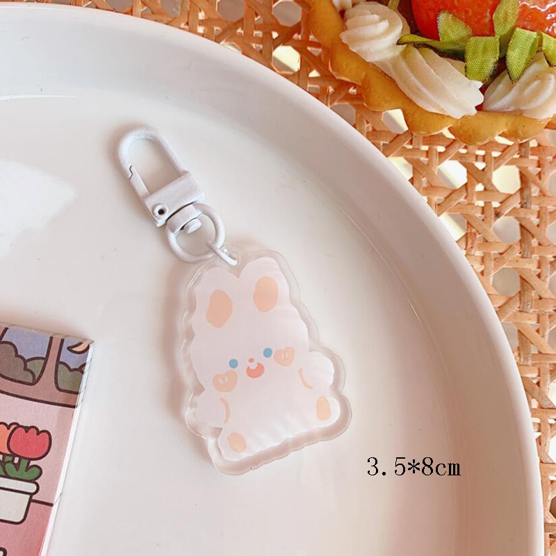 Korean Rabbit Puppy Bear Keychains Metal Earphone Case Pendant Girls Student Backpack Trinkets Cartoon Fashion Animal Jewelry